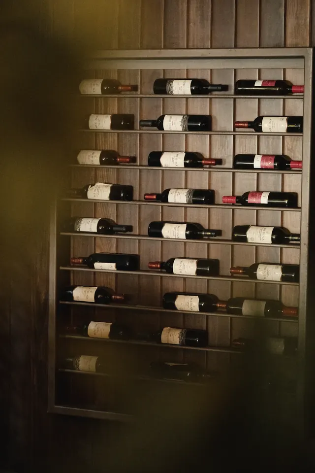 Wine bottles displayed in the restaurant